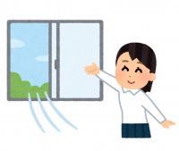 屋内で窓を開けて喚起を行っているイラスト
