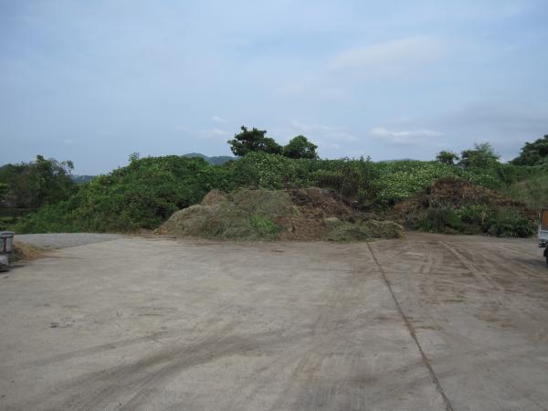 須恵町環境美化集積所の土地に搬入されて山の様になっている草木の写真